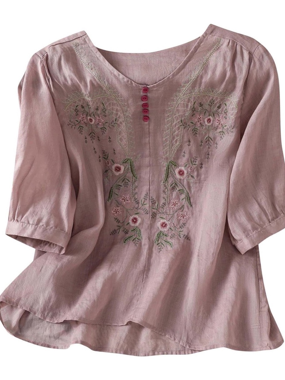 Women's Pink Embroidered Peasant Top